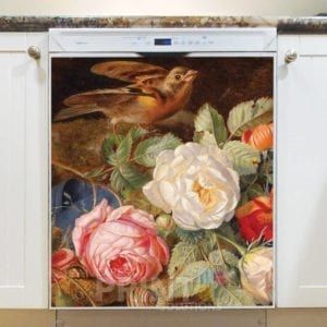 Victorian Still Life with Flowers and a Bird Dishwasher Magnet