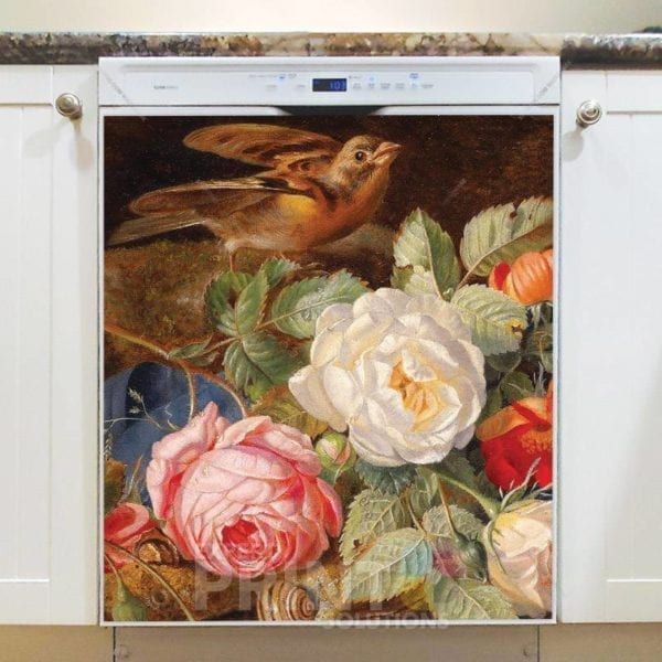 Victorian Still Life with Flowers and a Bird Dishwasher Magnet