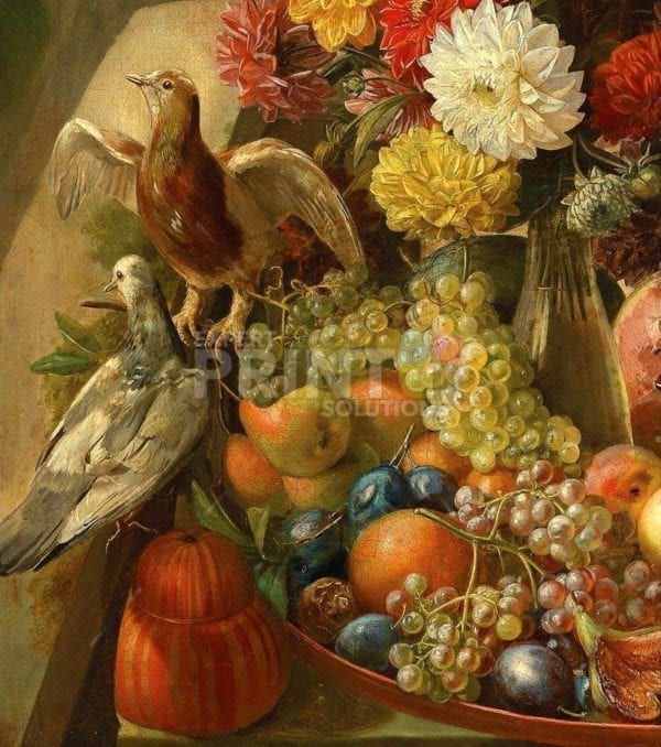 Victorian Still Life with Flowers, Fruit  and Doves Garden Flag