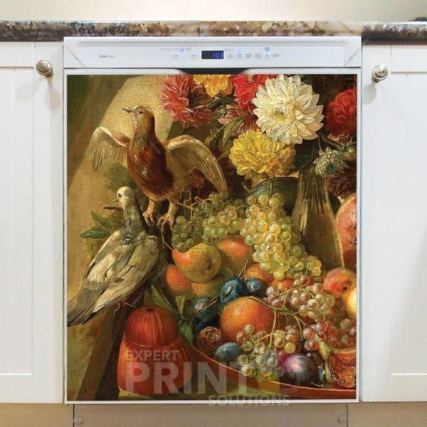 Victorian Still Life with Flowers, Fruit  and Doves Dishwasher Magnet