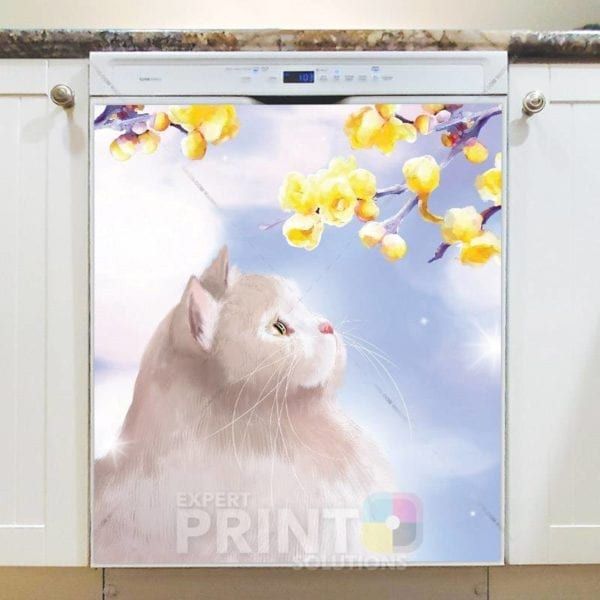 Cat and a Blooming Tree Dishwasher Magnet