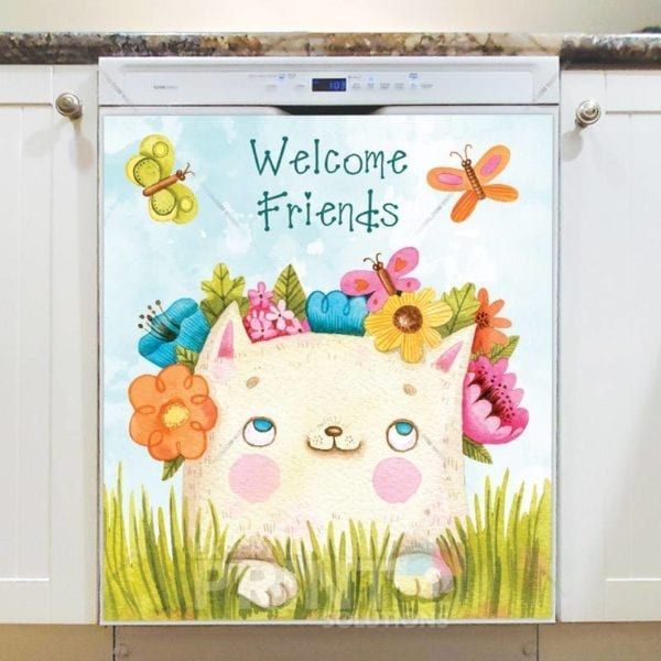 Welcome Friends Garden Cat Dishwasher Magnet