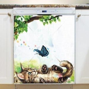 Cute Kitten Playing with a Butterfly Dishwasher Magnet