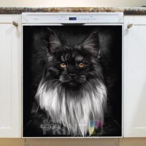 Beautiful Black and White Maine Coon Cat Dishwasher Magnet