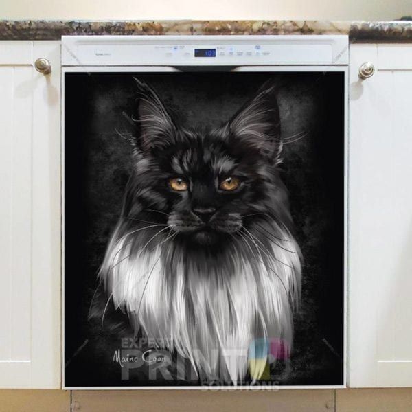 Beautiful Black and White Maine Coon Cat Dishwasher Magnet