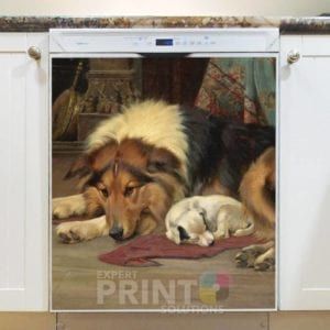 Mom and Baby Collie Naptime Dishwasher Magnet