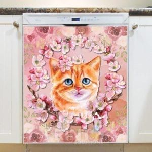 Kitten and a Pink Flower Wreath Dishwasher Magnet