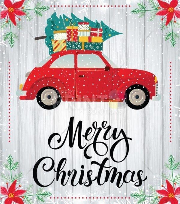 Red Christmas Car and Tree Garden Flag