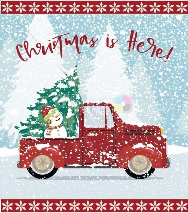 Red Christmas Truck and Snowman Garden Flag