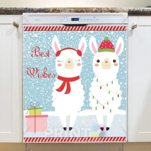 Cute Christmas Llama Couple Dishwasher Magnet