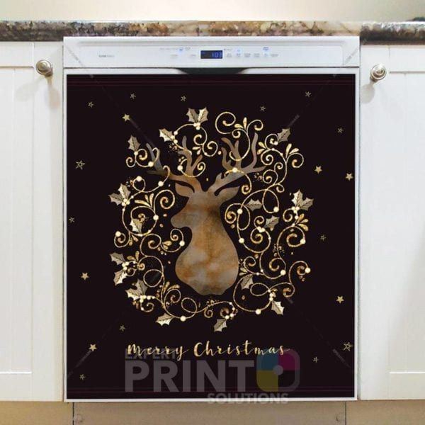 Pretty Gold and Brown Deer Design Dishwasher Magnet