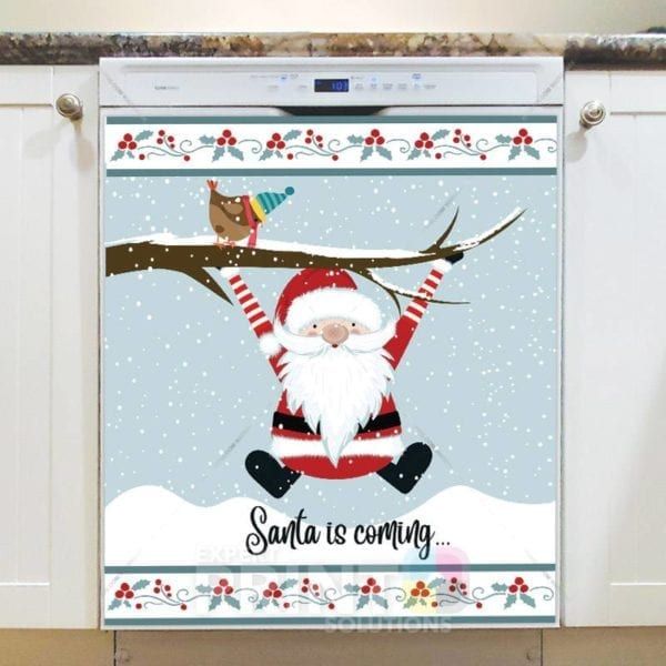Cute Santa Hanging on a Tree Dishwasher Magnet