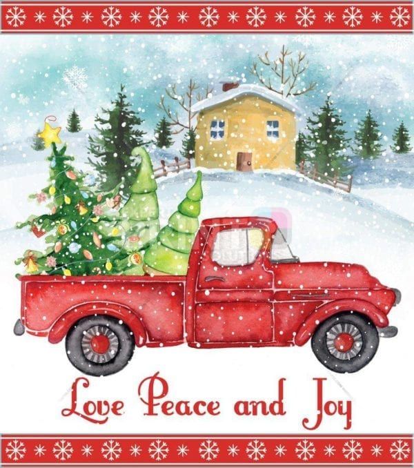 Red Christmas Truck and a Snowy Cottage Garden Flag