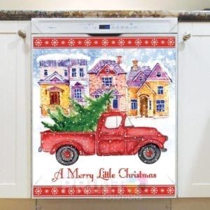 Red Christmas Truck and a Snowy Village Dishwasher Magnet