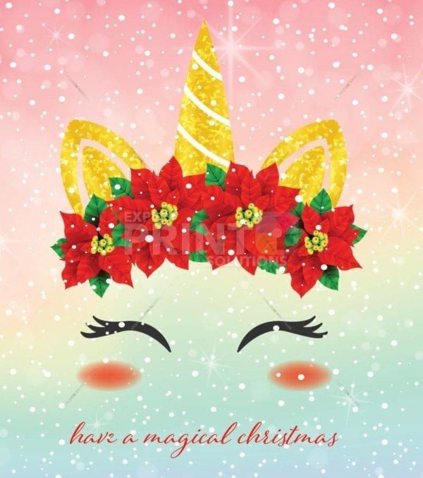 Christmas Unicorn Head and Poinsettias Garden Flag