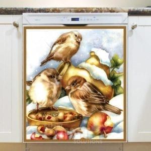 Birds of the Winter - House Sparrows Dishwasher Magnet
