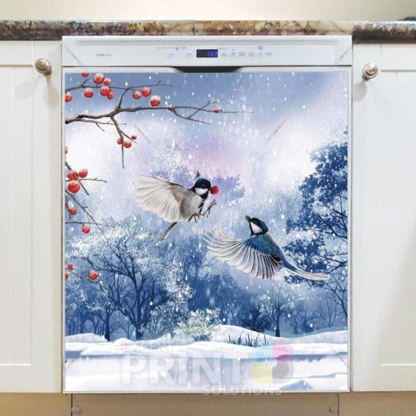 Two Winter Birds and Berries Dishwasher Magnet