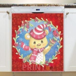 Winter Teddy Bear and Cardinal #2 Dishwasher Magnet