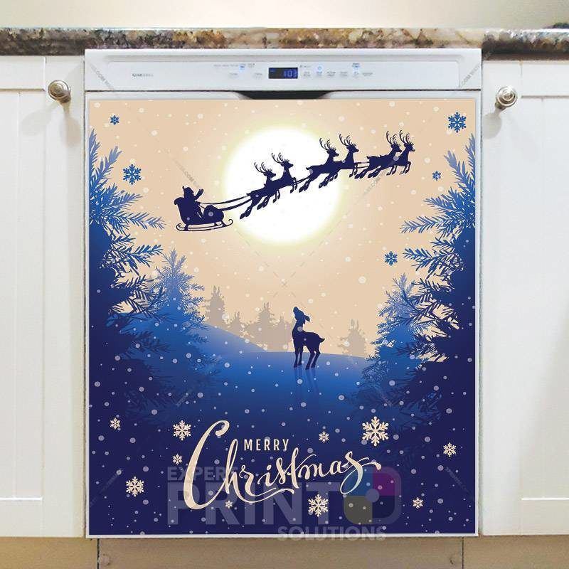 Baby Deer Watching Santa Dishwasher Magnet