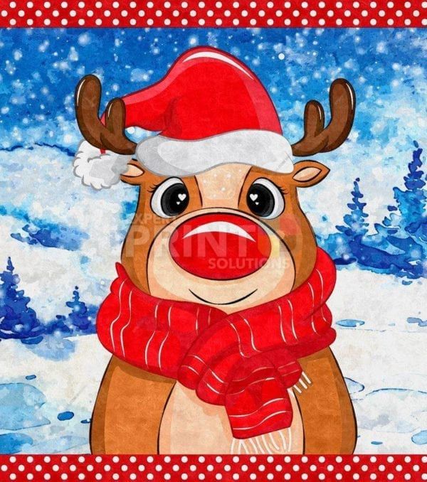 Cute Rudolph in Hat and Scarf Garden Flag