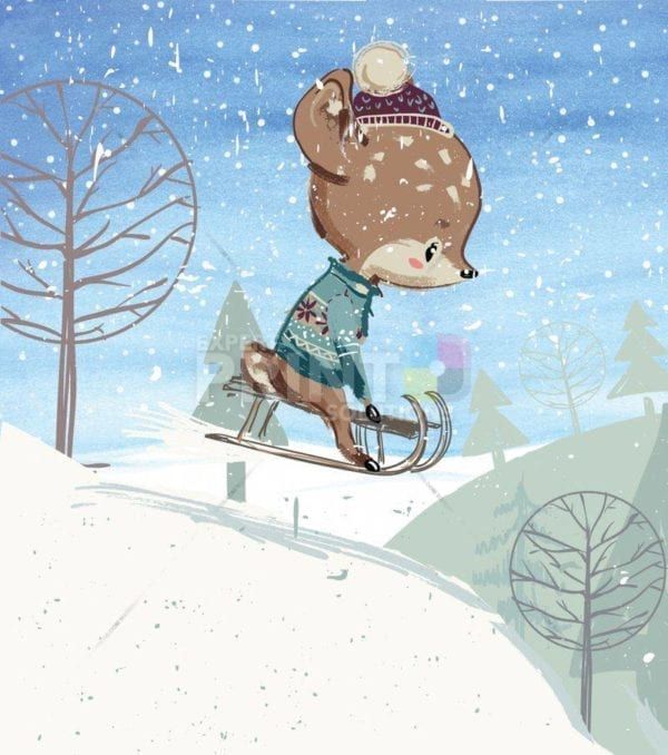 Little Deer's Winter Fun Garden Flag