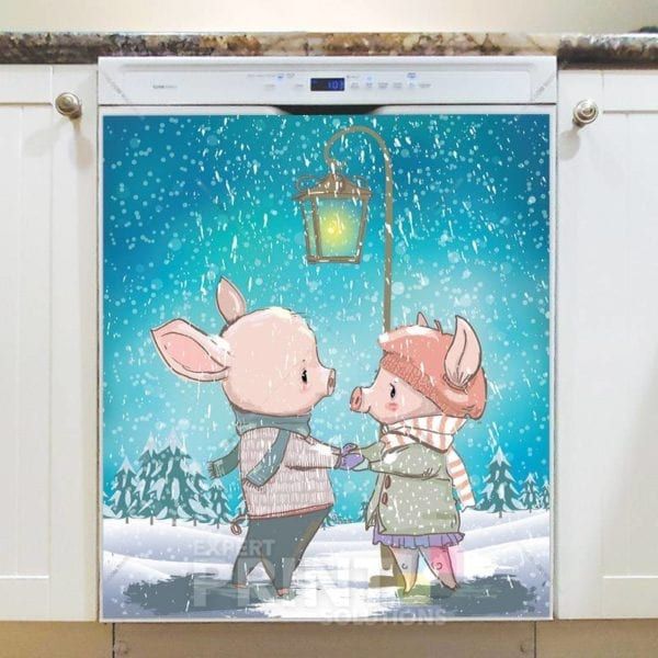 Piglet Couple in the Snowfall Dishwasher Magnet