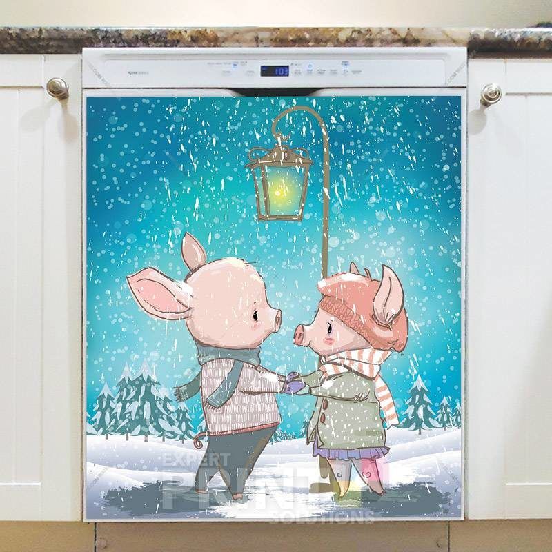 Piglet Couple in the Snowfall Dishwasher Magnet