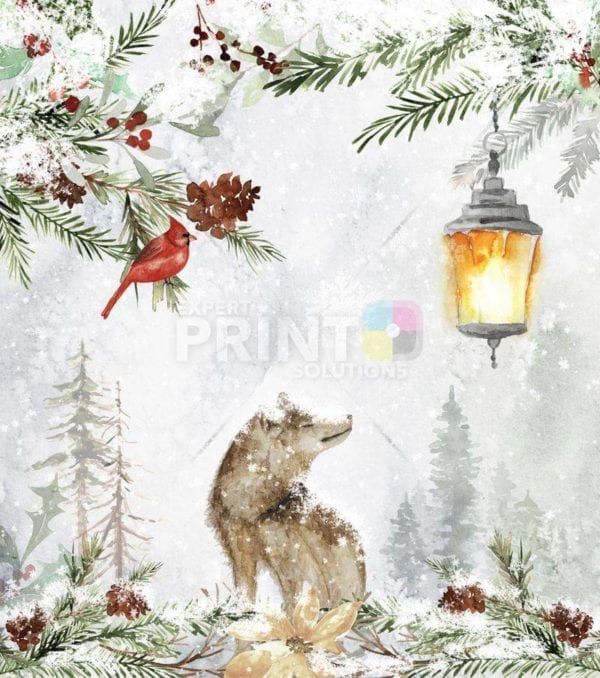 Wolf and Cardinal in the Snowfall Garden Flag