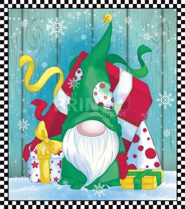 Green Gnome with Christmas Gifts Garden Flag