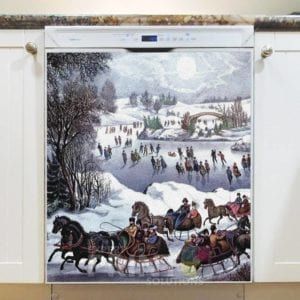 Victorian Christmas Horse Sleighs and Skaters Dishwasher Magnet