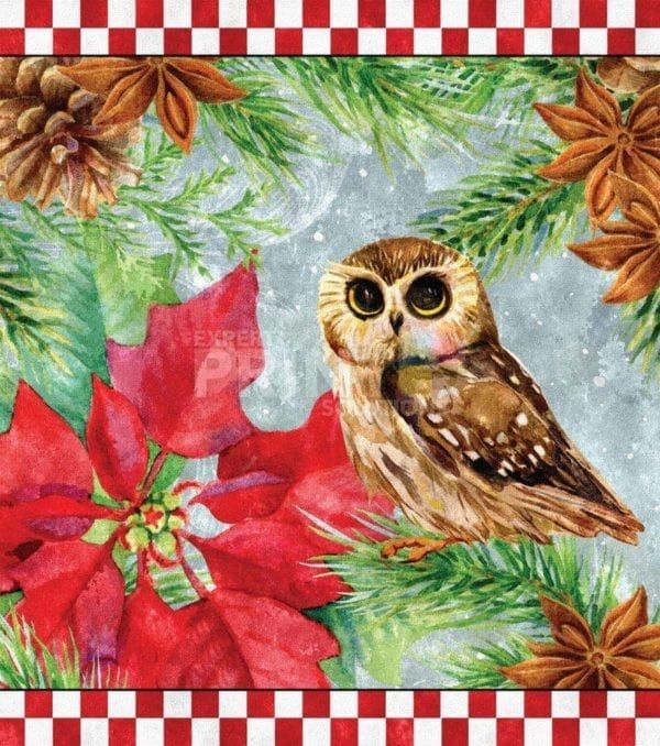 Owl and Poinsettias Garden Flag