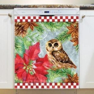 Owl and Poinsettias Dishwasher Magnet