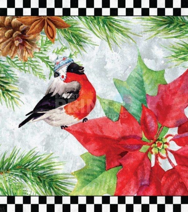 Robin in Hat and Poinsettias Garden Flag