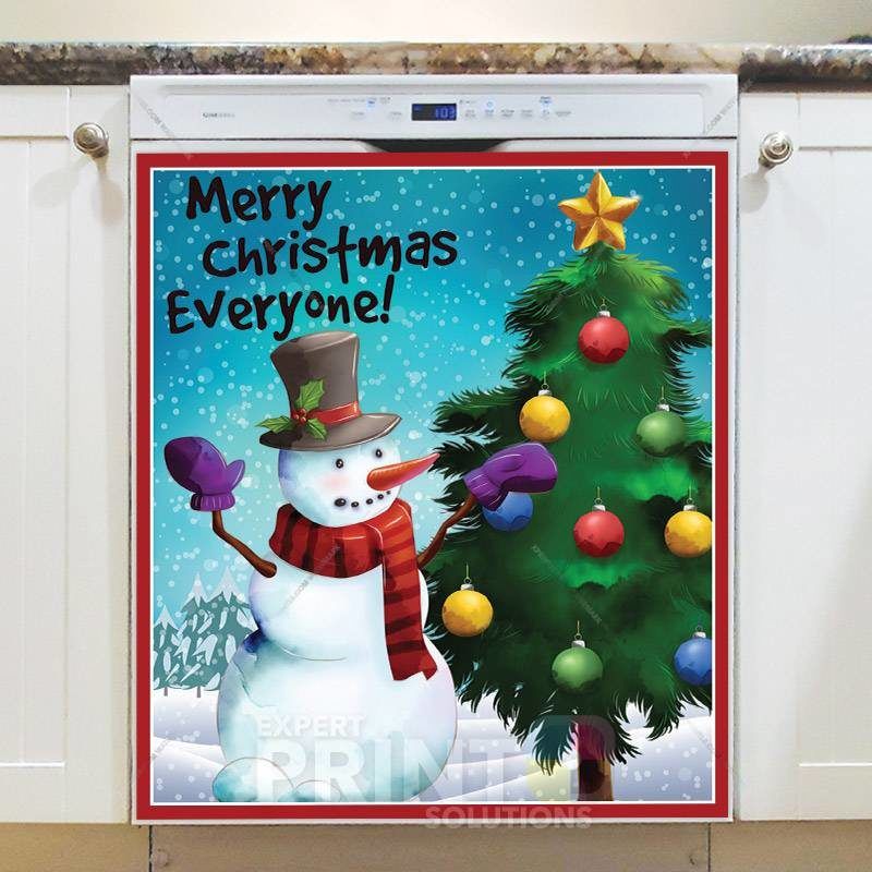 Snowman and a Decorated Christmas Tree Dishwasher Magnet