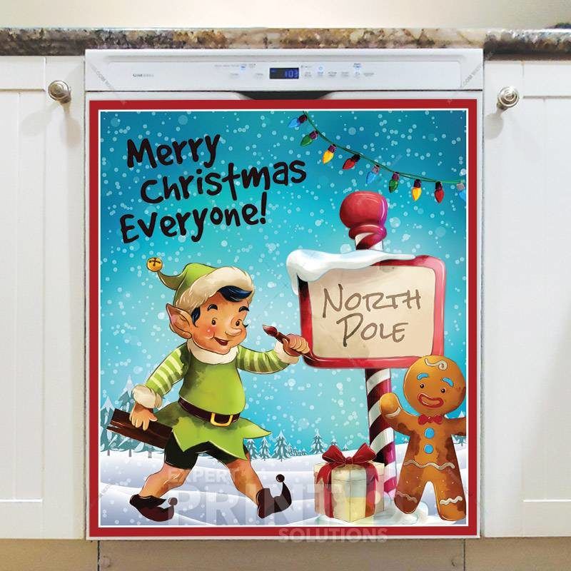 Happy Elf and Gingerbread Man Dishwasher Magnet