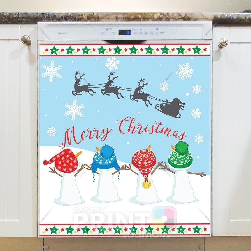 Baby Snowmen Watching Santa Dishwasher Magnet