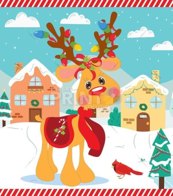Rudolph in the Christmas Village Garden Flag