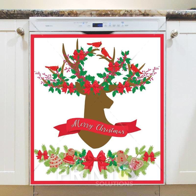 Deer Silhouette and Flowers Dishwasher Magnet