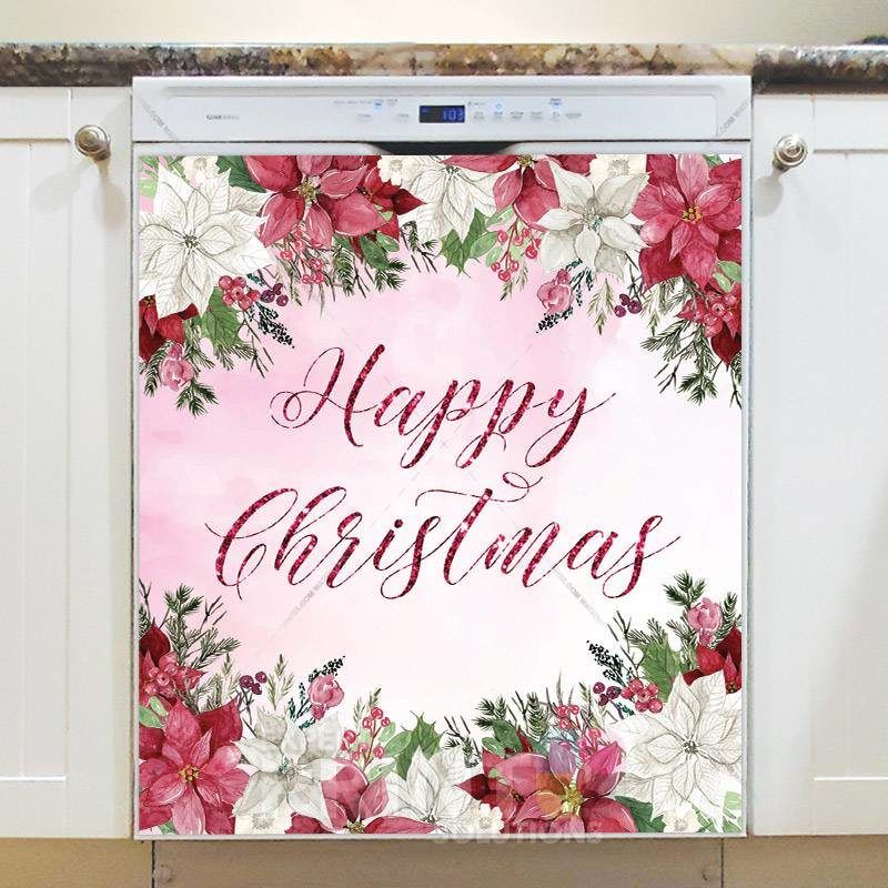 Red and White Poinsettias Dishwasher Magnet