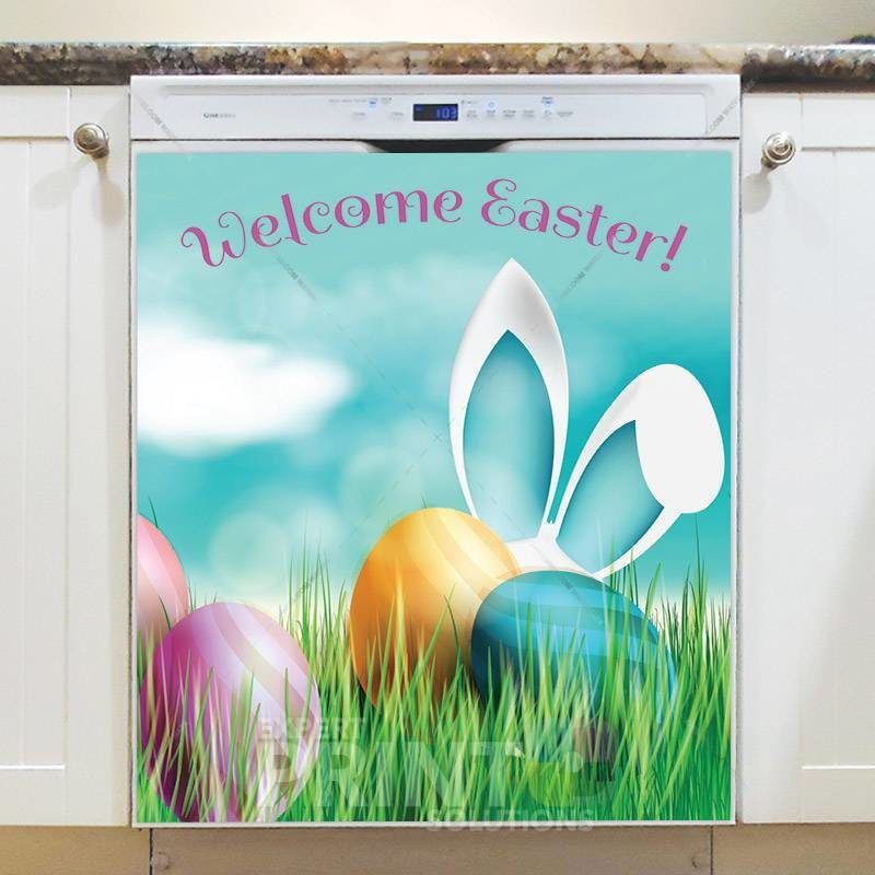 White Easter Bunny in the Grass Dishwasher Magnet