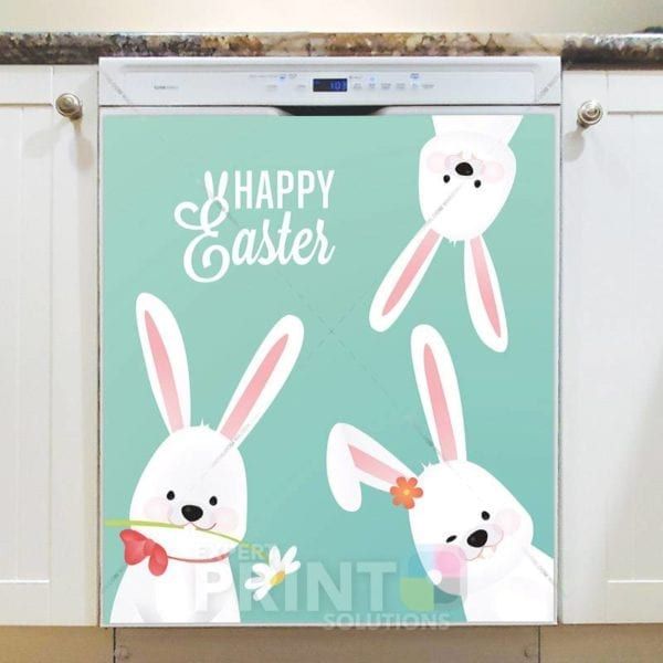 White Easter Bunnies Dishwasher Magnet