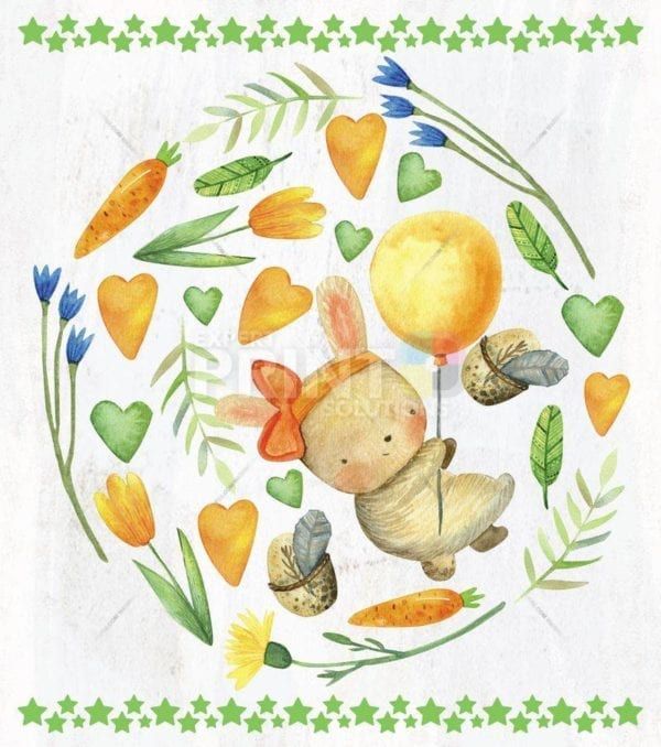 Easter Bunny with Carrots and a Balloon Garden Flag