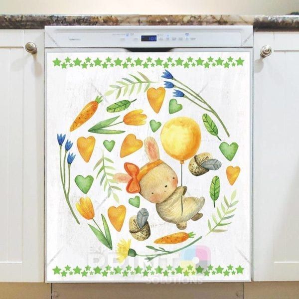 Easter Bunny with Carrots and a Balloon Dishwasher Magnet