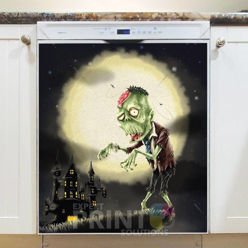 Halloween Zombie and Full Moon Dishwasher Magnet