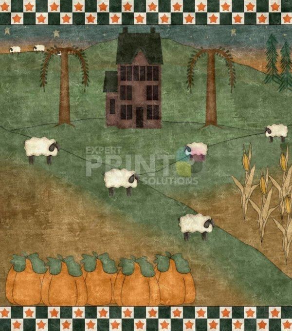 Prim Country Autumn Saltbox House and Sheep Garden Flag