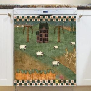 Prim Country Autumn Saltbox House and Sheep Dishwasher Magnet