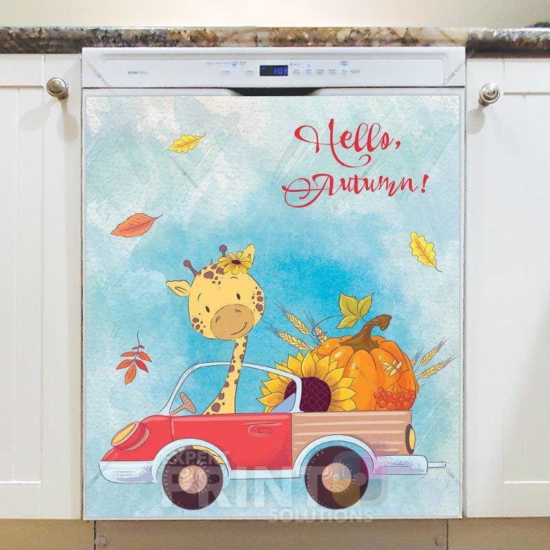 Autumn Giraffe in a Truck Dishwasher Magnet