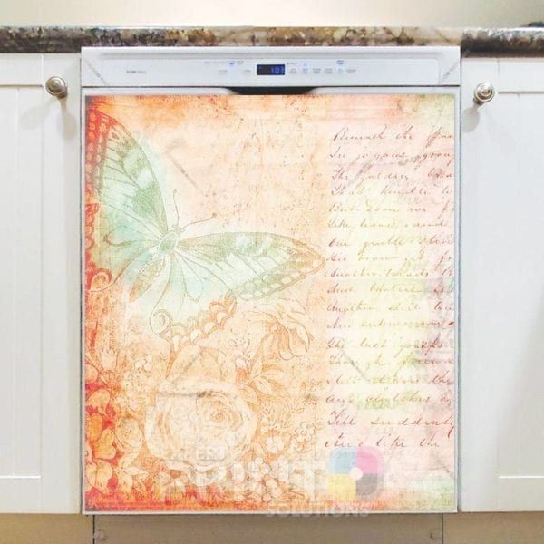 Vintage Butterfly and Roses Design Dishwasher Magnet