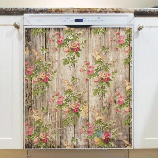 Rustic Flowers on Wood Pattern #2 Dishwasher Magnet