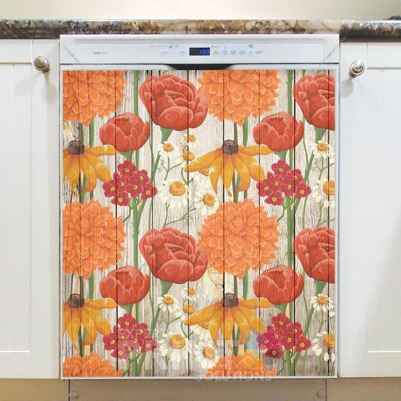 Rustic Flowers on Wood Pattern #8 Dishwasher Magnet